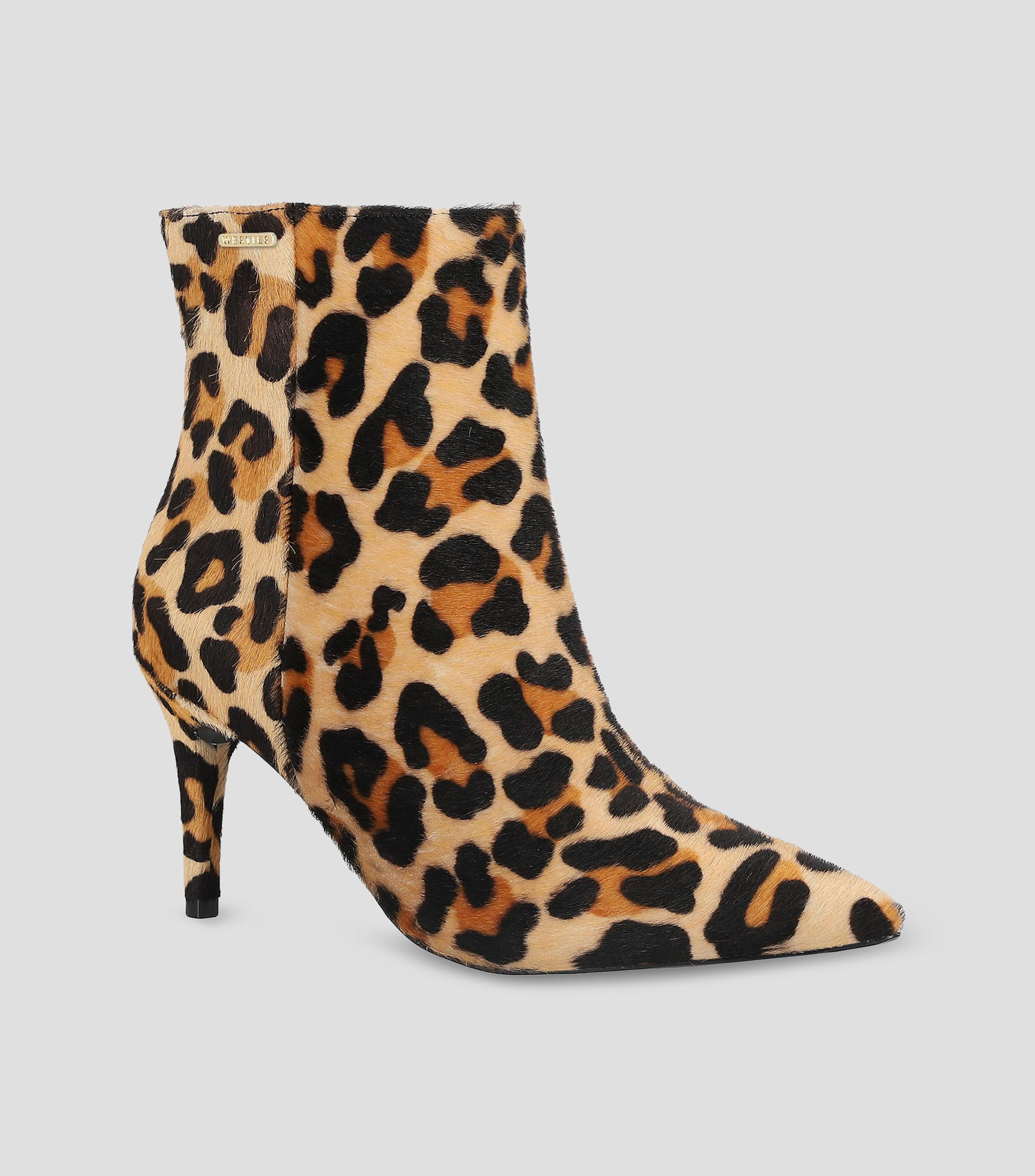 Botines en piel con tacón alto delgado animalprint Mujer